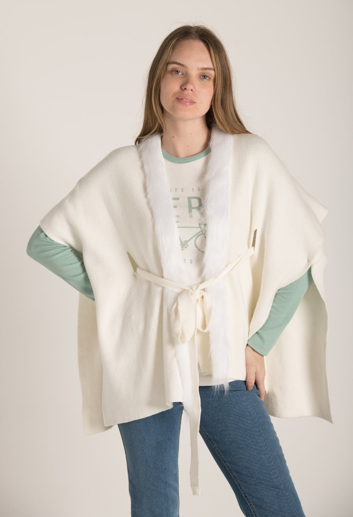 FAUX FUR ONE SIZE PLAIN PONCHO W23W715