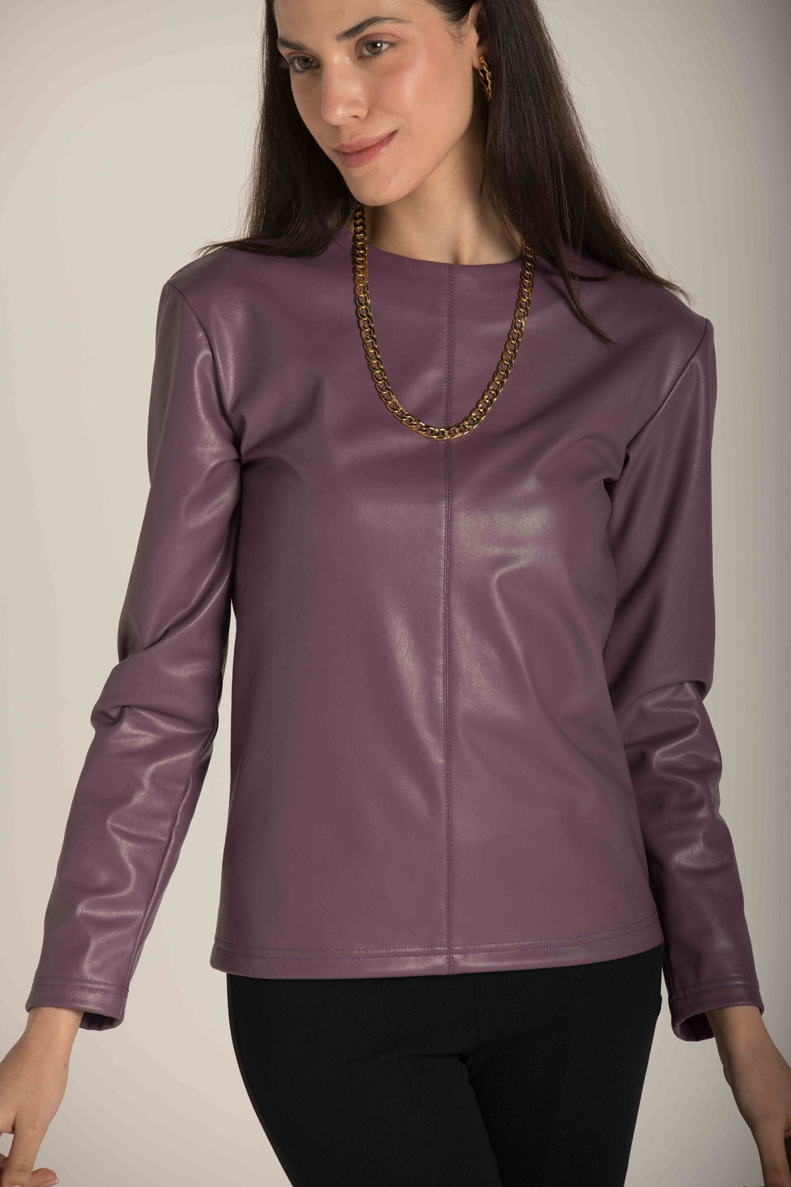 LONG SLEEVE LEATHER TOP W23W795