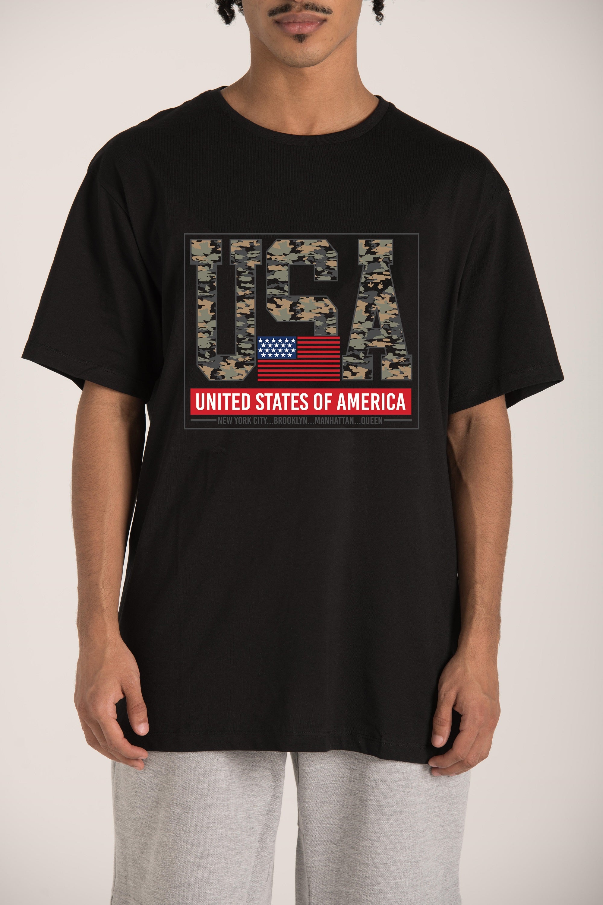 BLACK T-SHIRT WITH USA PRINT S23M468