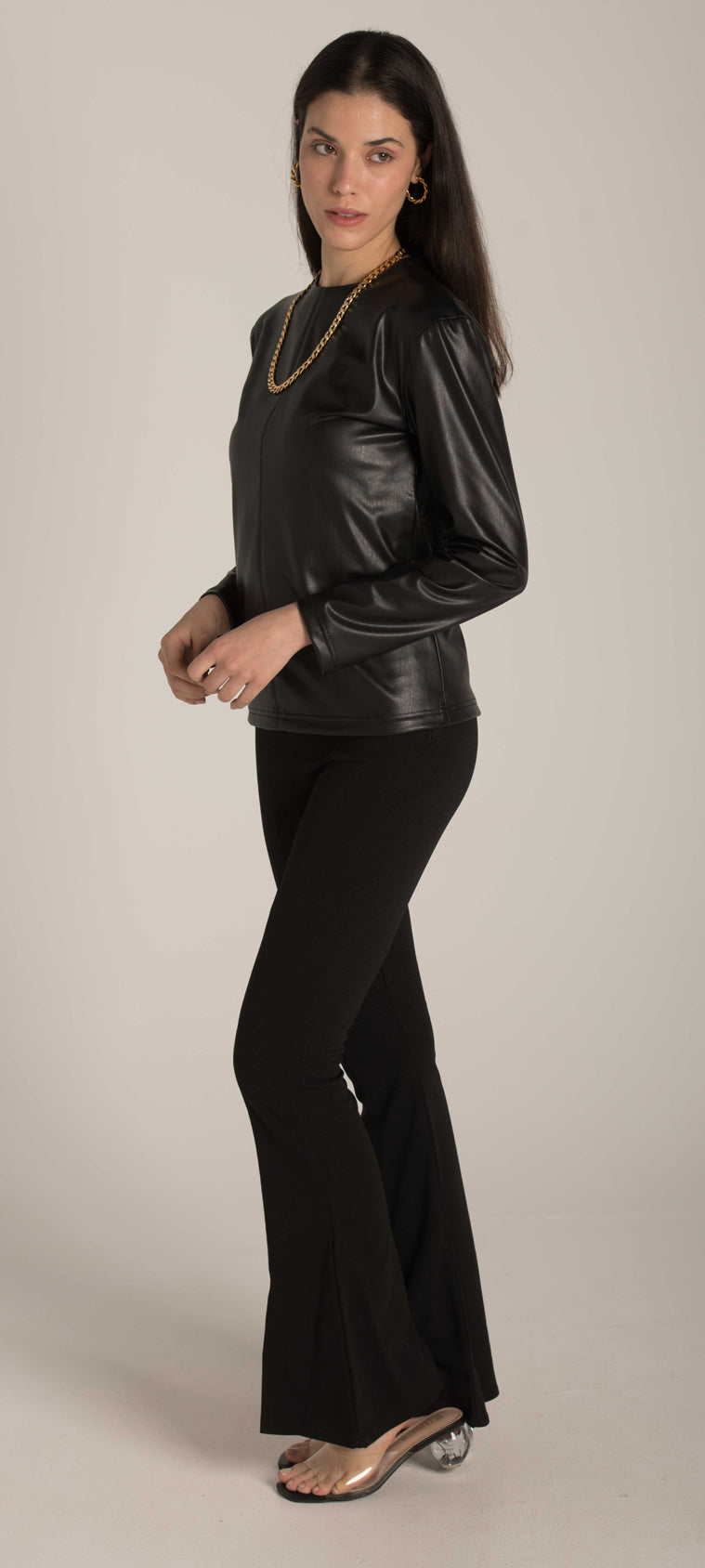 LONG SLEEVE LEATHER TOP W23W795