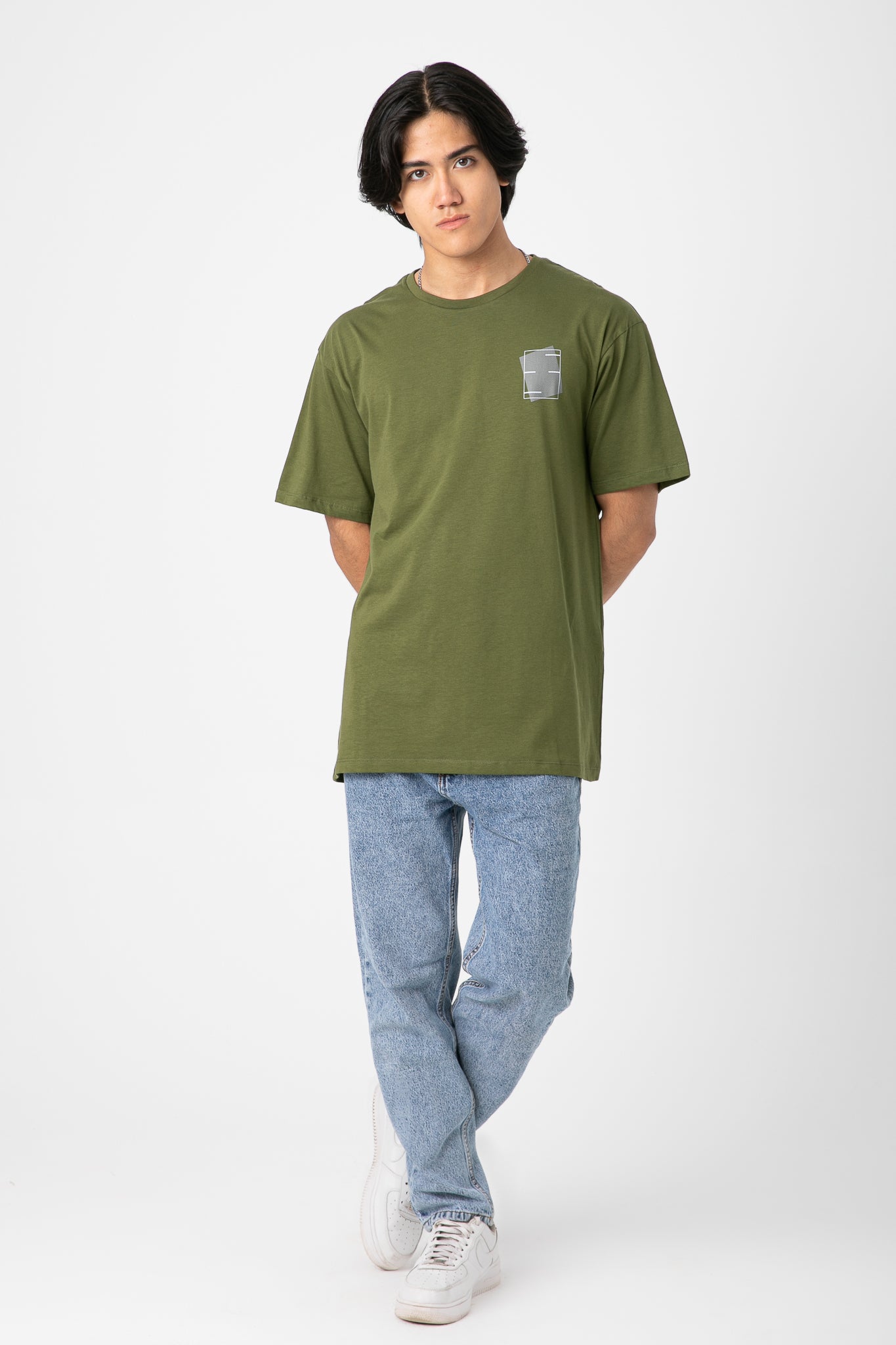 OLIVE T-SHIRT WITH WITE PRINT S23M491