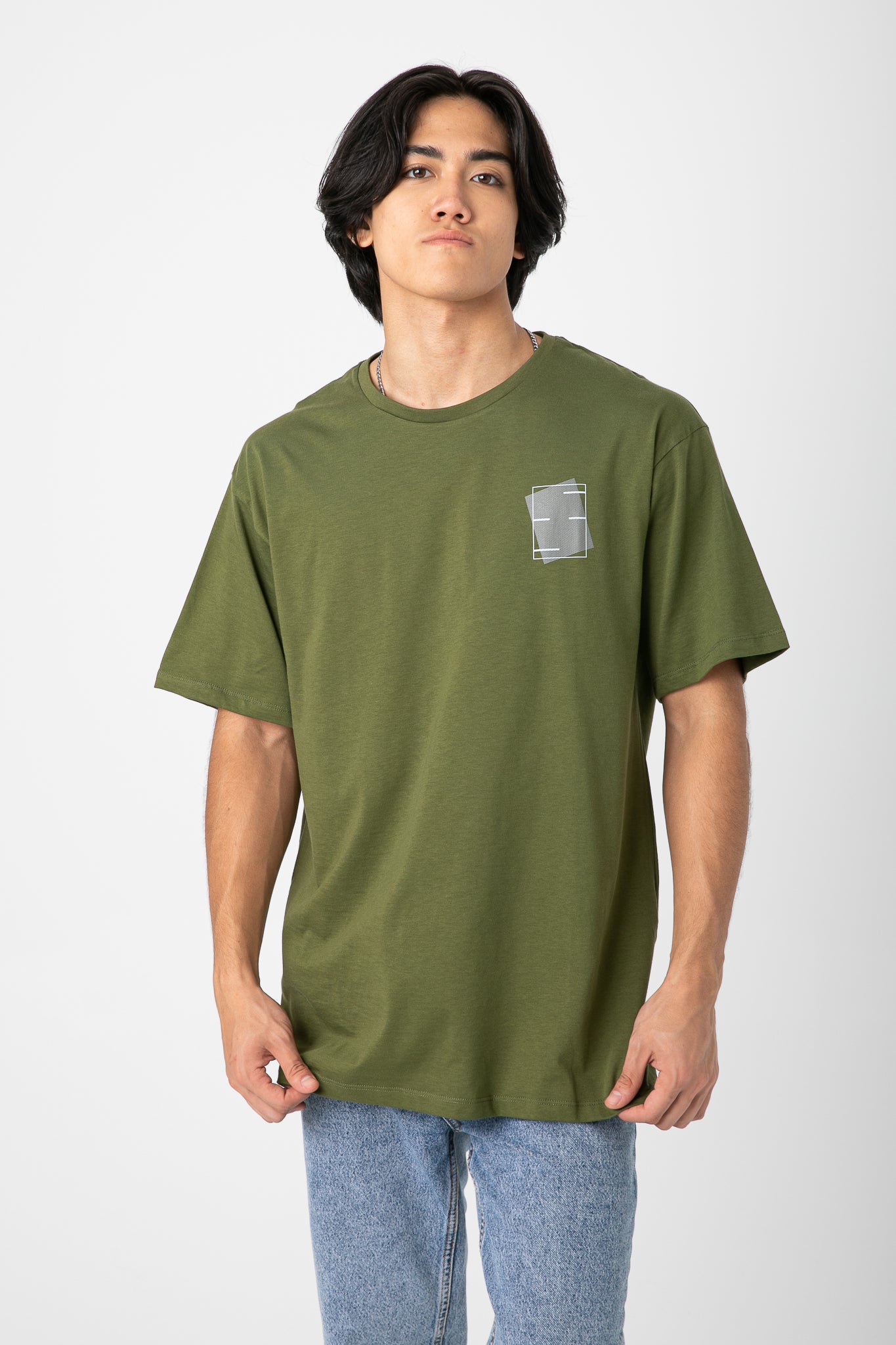 OLIVE T-SHIRT WITH WITE PRINT S23M491