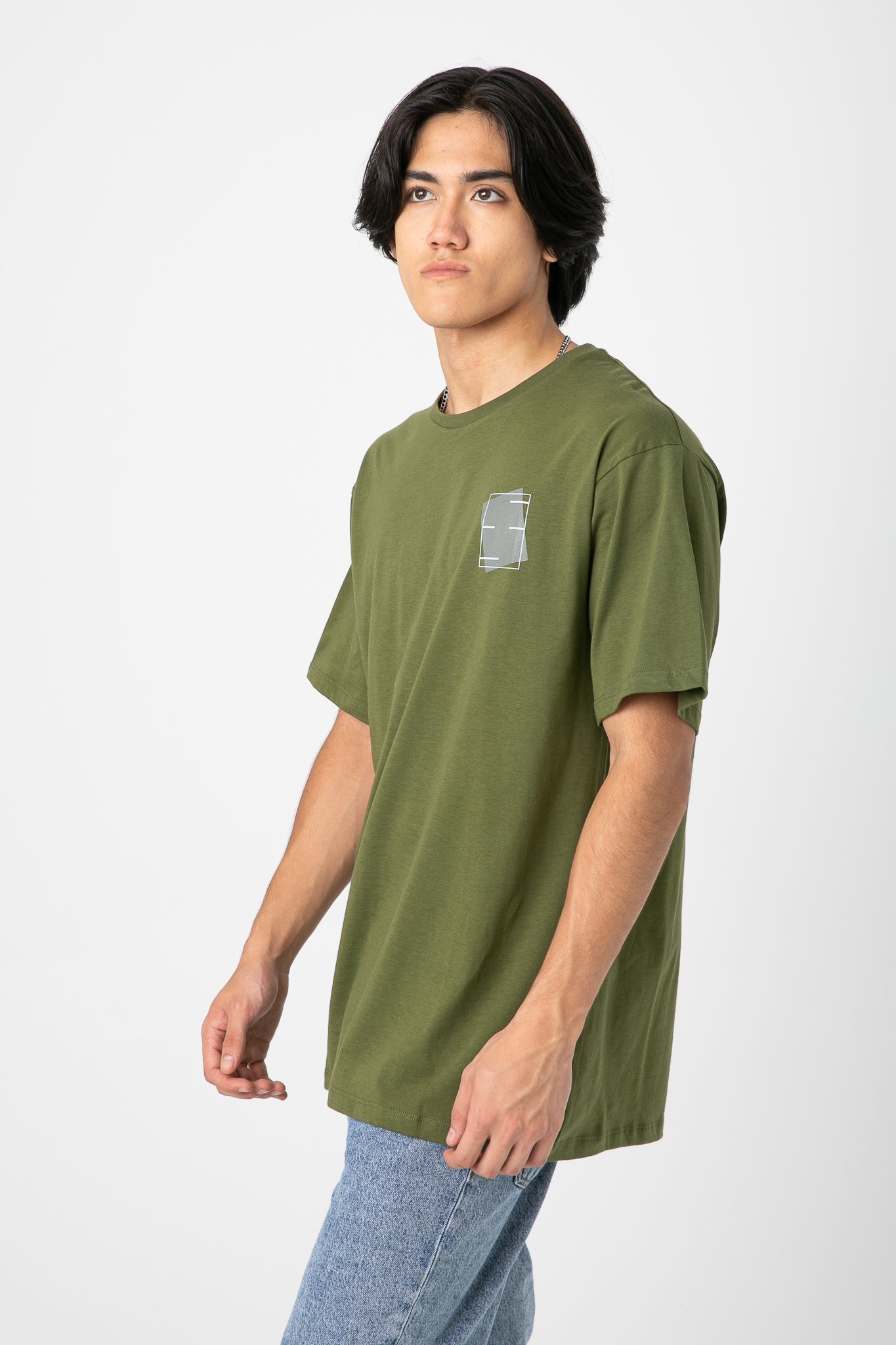 OLIVE T-SHIRT WITH WITE PRINT S23M491