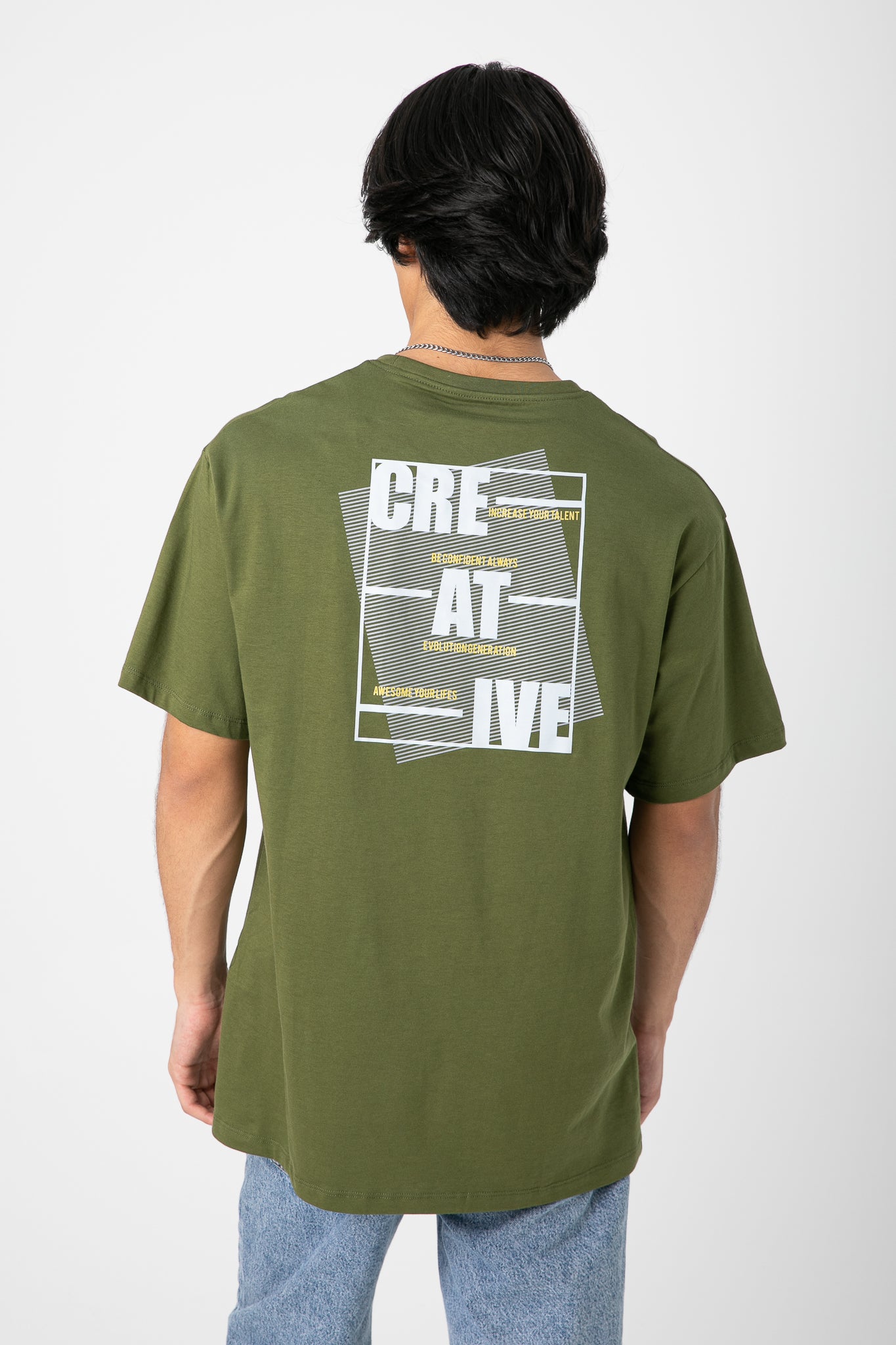 OLIVE T-SHIRT WITH WITE PRINT S23M491