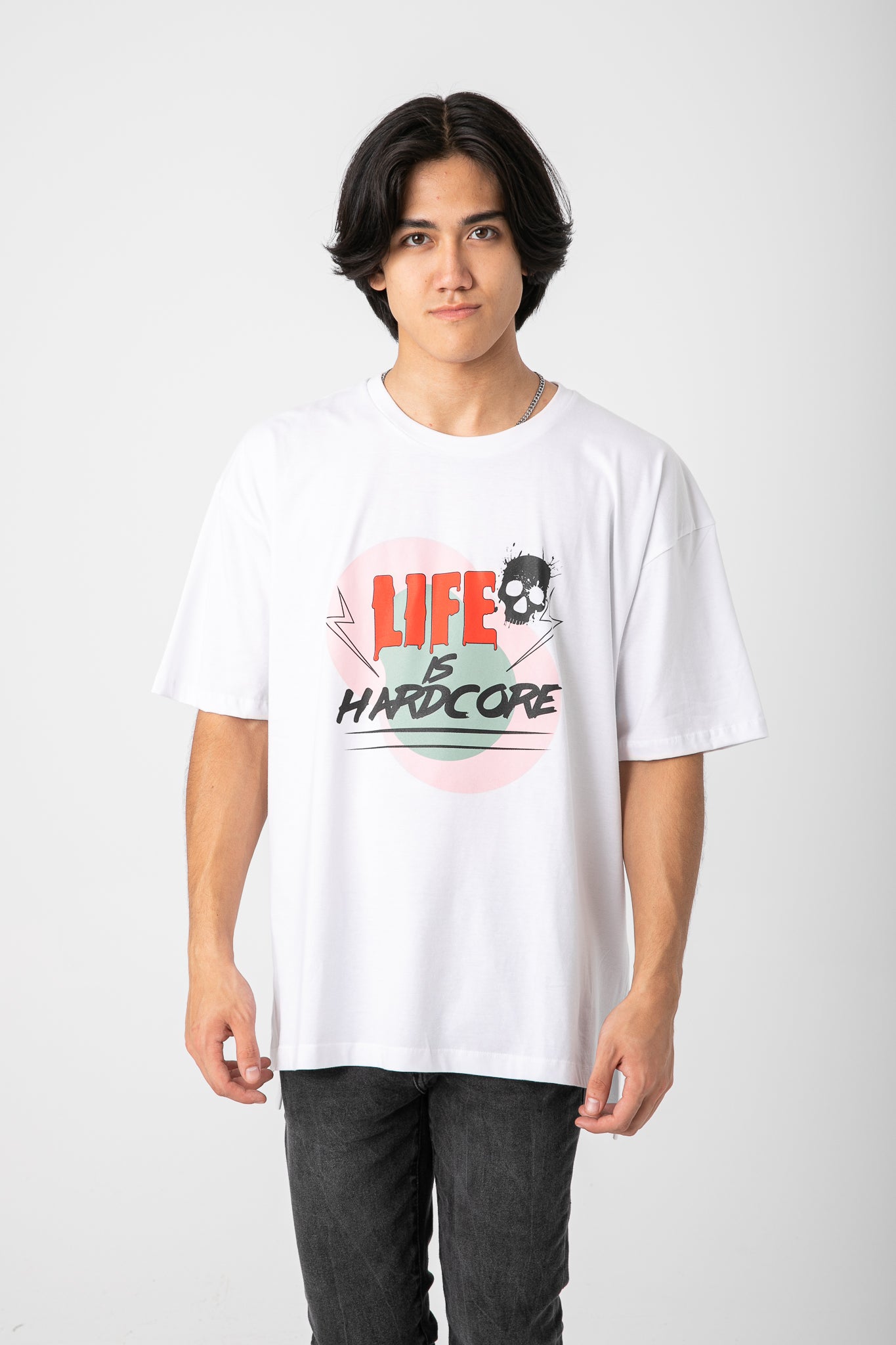 WHITE T-SHIRT WITH LIFE PRINT S24M013