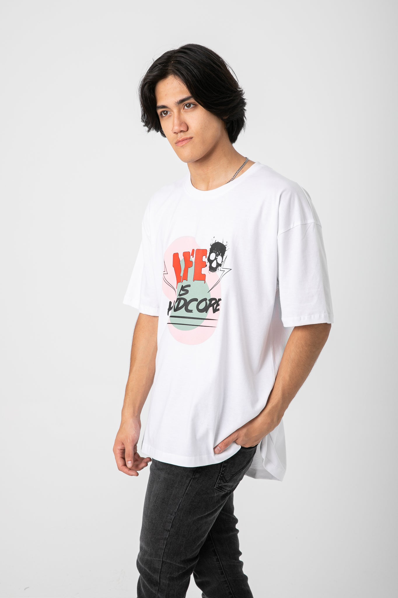 WHITE T-SHIRT WITH LIFE PRINT S24M013