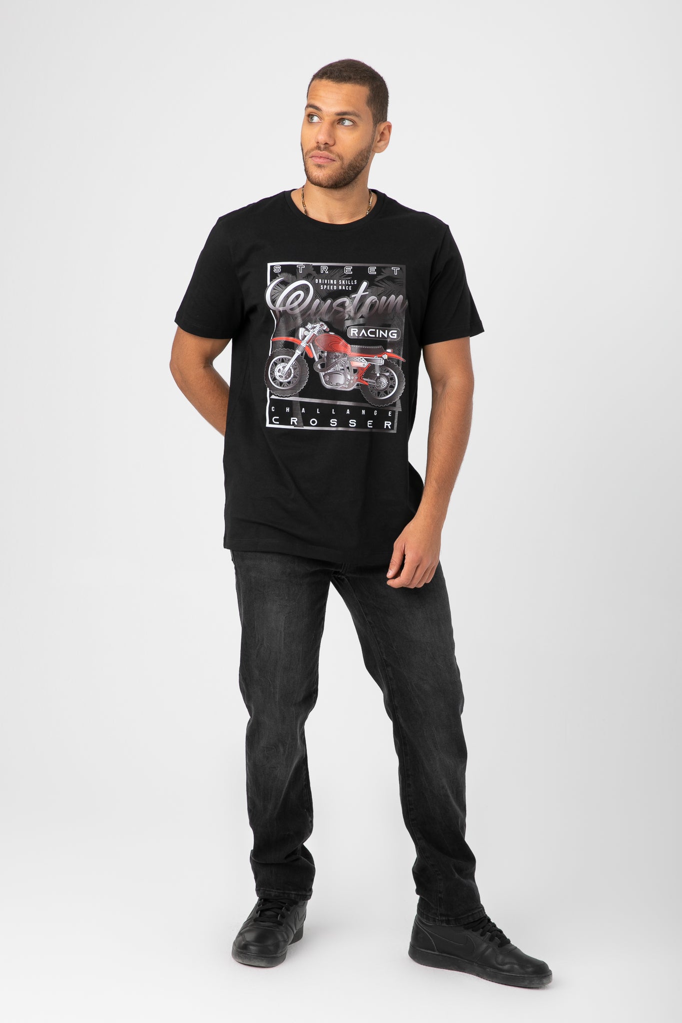 BLACK ' MOTORCYCLE' T-SHIRT S23M422