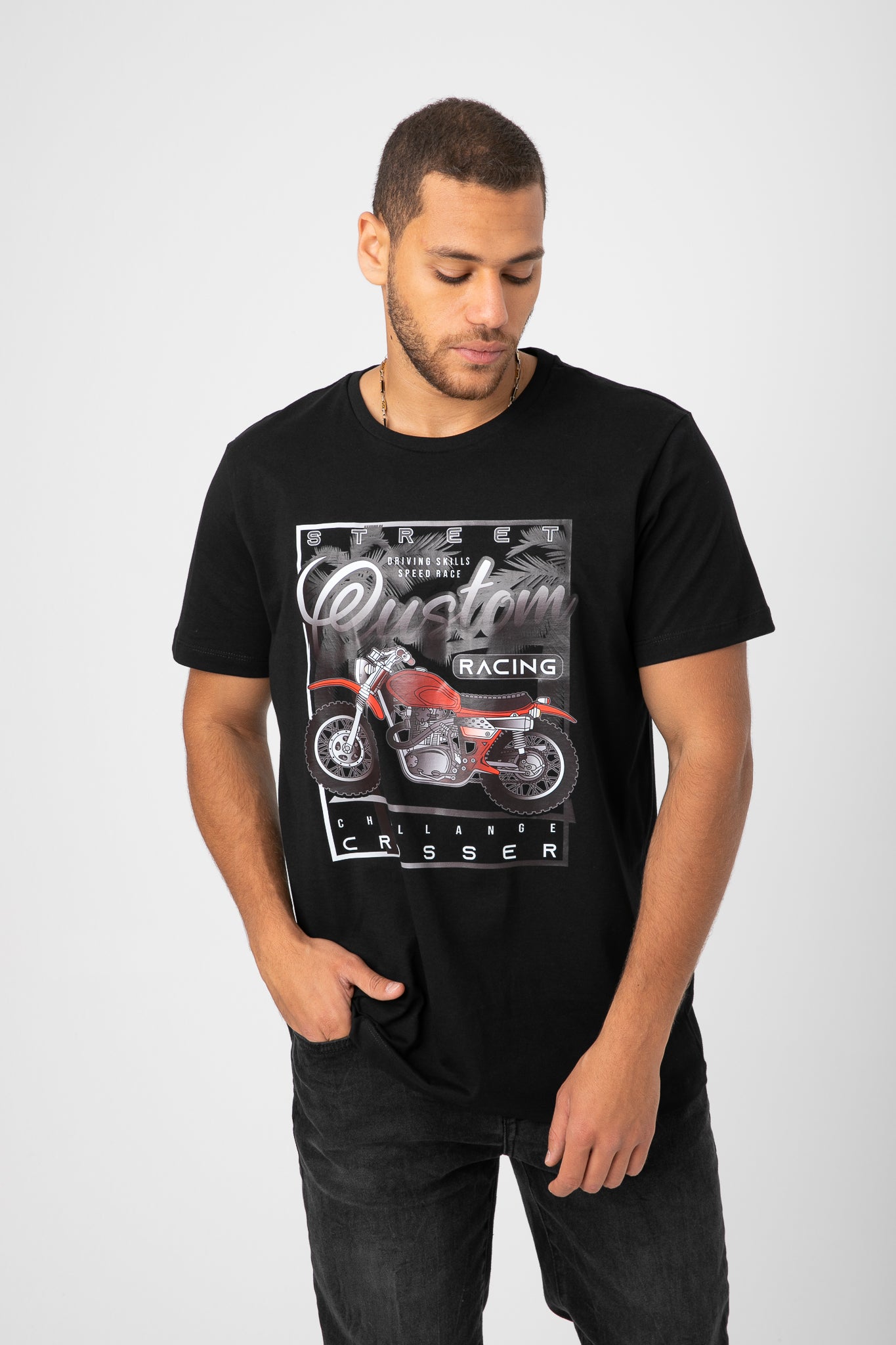 BLACK ' MOTORCYCLE' T-SHIRT S23M422