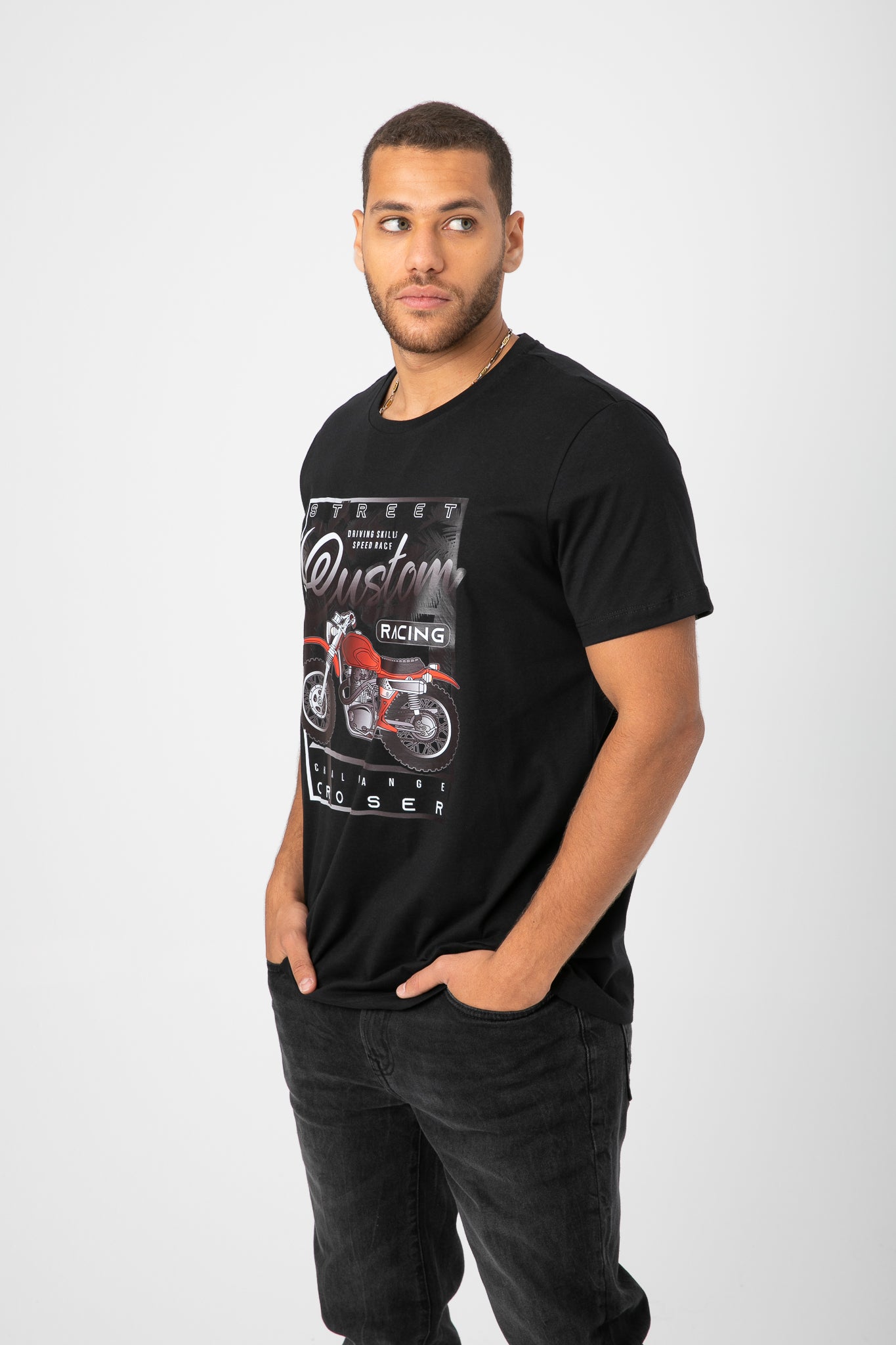 BLACK ' MOTORCYCLE' T-SHIRT S23M422