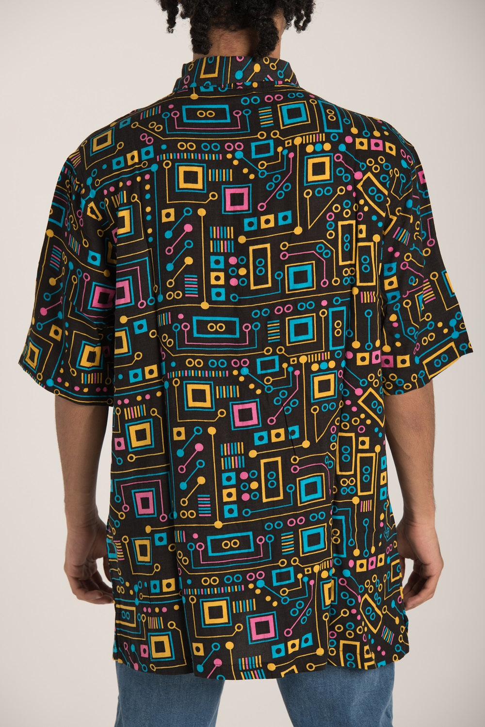 BLACK SHIRT WITH ALLOVER PRIN S24M575