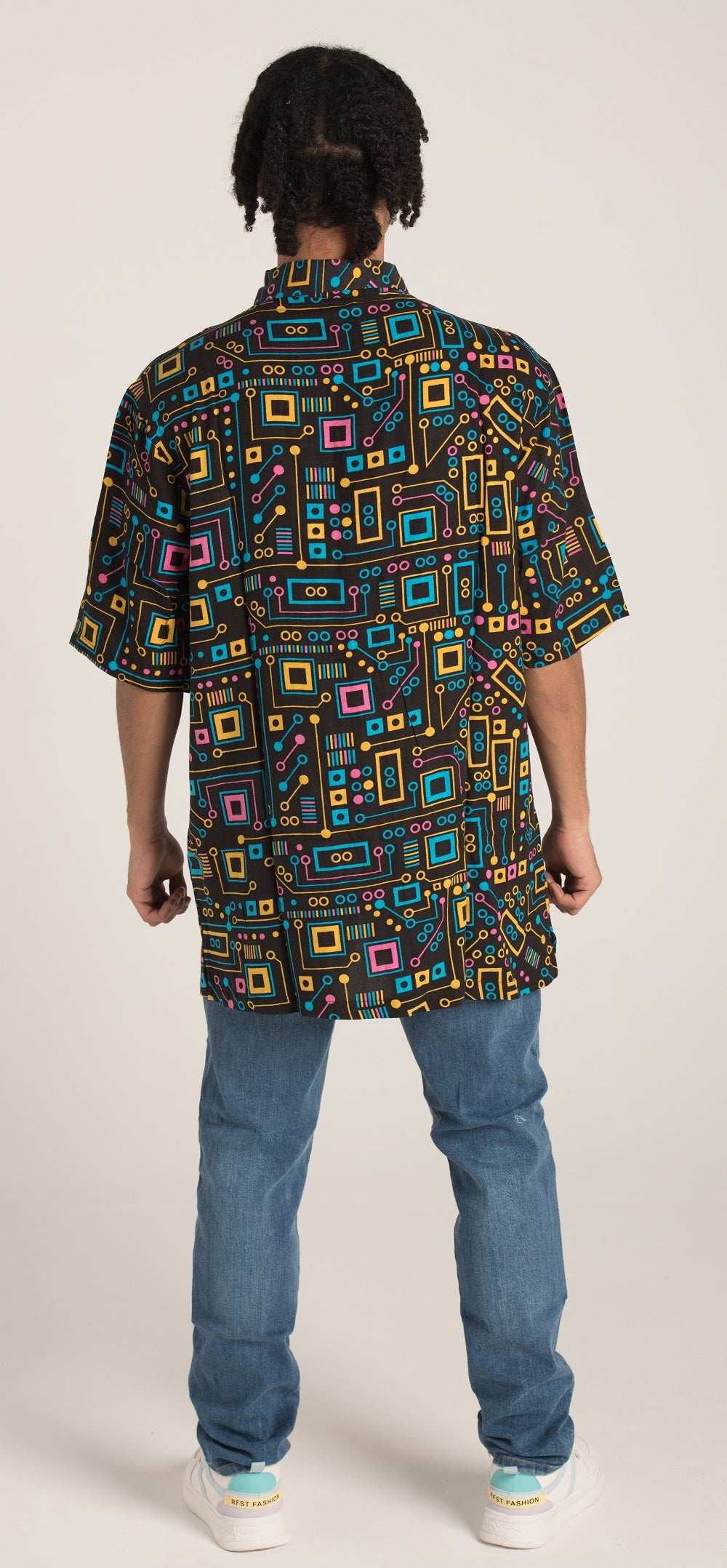 BLACK SHIRT WITH ALLOVER PRIN S24M575