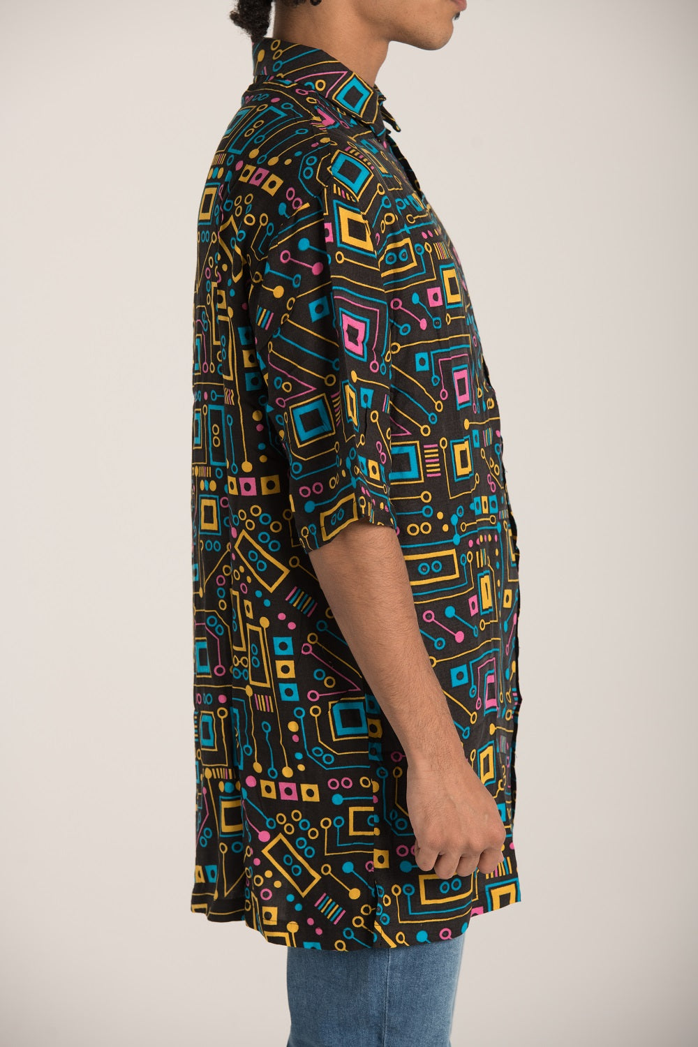 BLACK SHIRT WITH ALLOVER PRIN S24M575