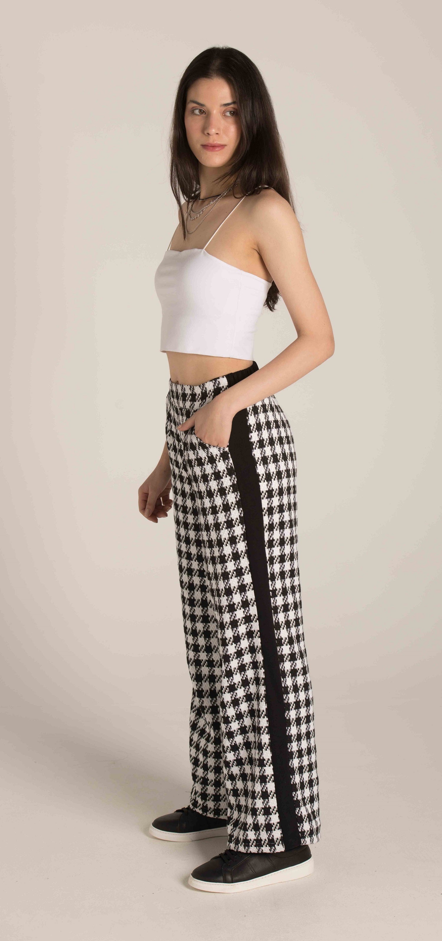 BLACK & WHITE WIDE LEG PANTS W23WPT753