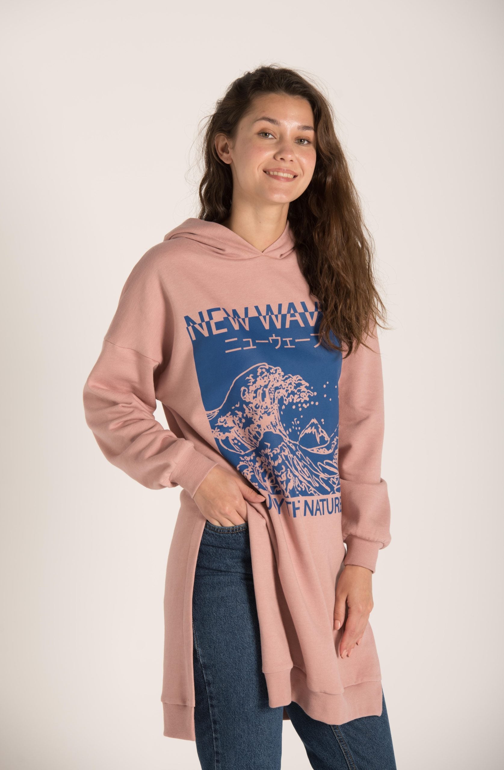 SIDE SPLIT PRINTED HOODIE W23W580