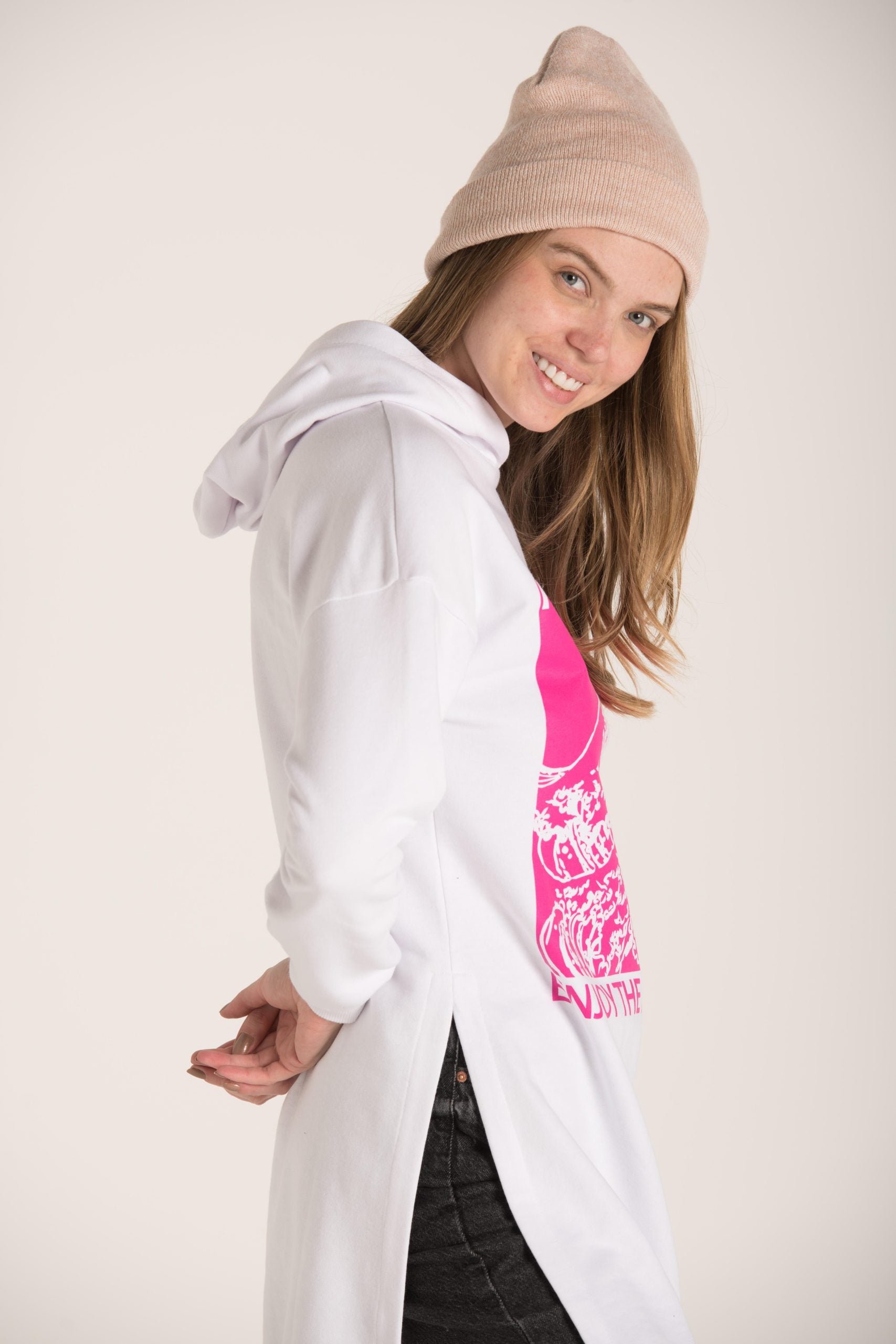 SIDE SPLIT PRINTED HOODIE W23W580